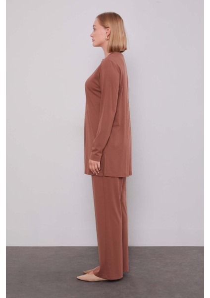 Kahve Kenar Desen Detaylı Taşlı Ikili Takım fiyatları