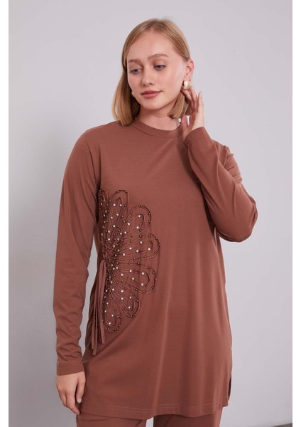 Kahve Kenar Desen Detaylı Taşlı Ikili Takım modelleri