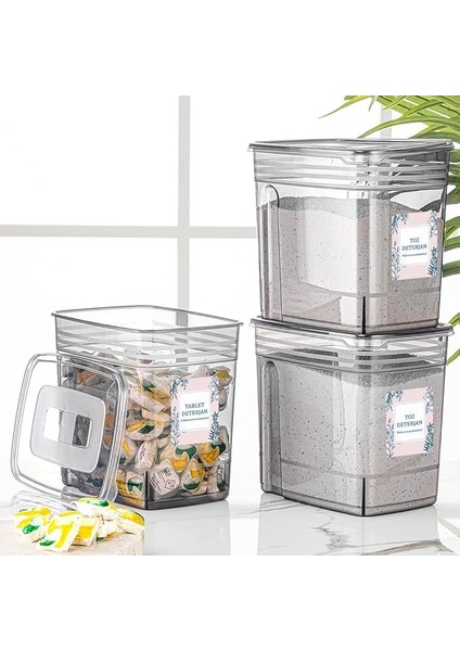 Home 3 Adet 5,5 Litre Jumbo Saklama Kutusu - Lena Banyo Düzenleyici Etiketli Tablet Deterjan Saklama Kabı