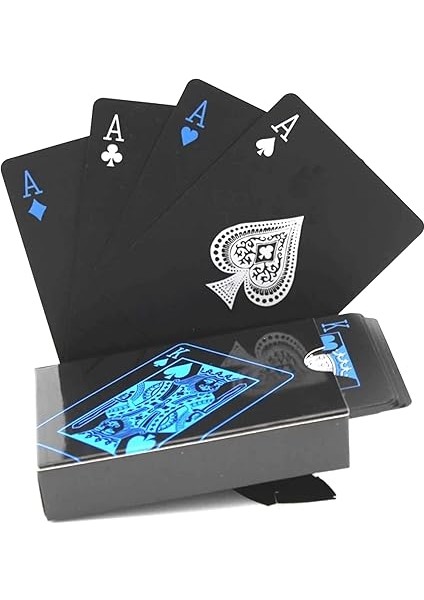 Iskambil Kağıdı Destesi Oyun Kartları Su Geçirmez Pvc Parlak Siyah Deste 8,7cm x 5,7cm 54'lü (Mavi) fiyatları