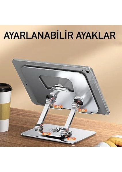 Tablet Standı 360 Derece Dönebilen Tablet Stand Katlanabilir Metal Tablet Tutucu Standı Tablet ve Telefon Tutucu Stant Tablet Tutucu Metal (Açık Gri) modelleri