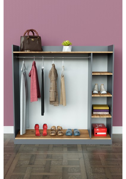 4 Rafli Mini Gardırop Askılıklı Vestiyer Çok Amaçlı Kapaksız Elbise Dolabı fiyatları