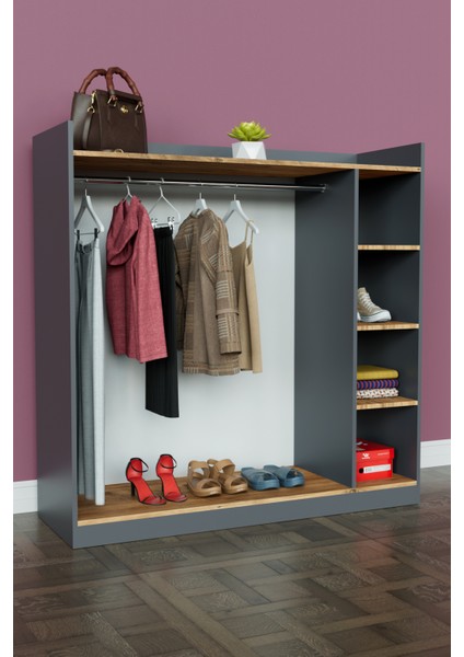 4 Rafli Mini Gardırop Askılıklı Vestiyer Çok Amaçlı Kapaksız Elbise Dolabı modelleri