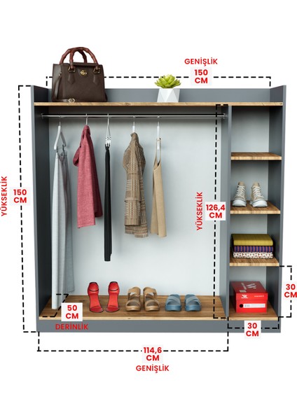 4 Rafli Mini Gardırop Askılıklı Vestiyer Çok Amaçlı Kapaksız Elbise Dolabı fırsatları