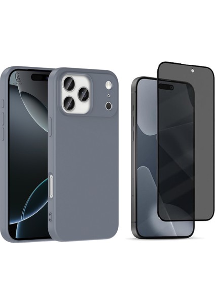 Apple iPhone 17 Pro Uyumlu Içi Kadife Lansman Kılıf ve Hayalet Privacy Tam Kaplayan Cam Ekran Koruyucu