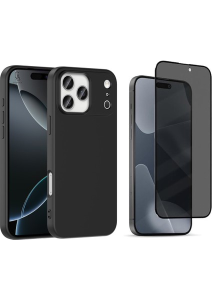 Apple iPhone 17 Pro Uyumlu Içi Kadife Lansman Kılıf ve Hayalet Privacy Tam Kaplayan Cam Ekran Koruyucu