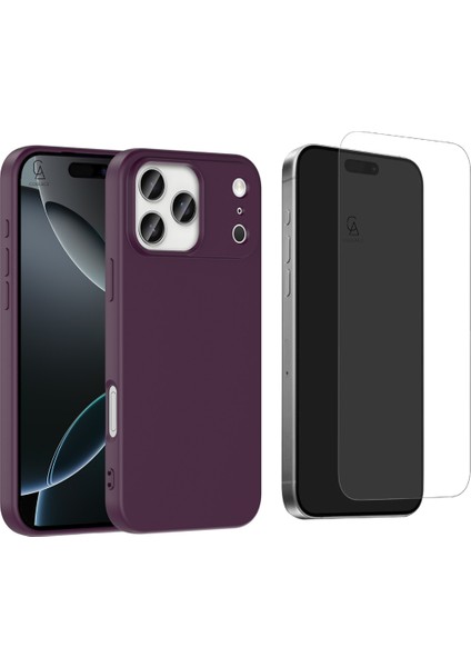 Apple iPhone 17 Pro Uyumlu Içi Kadife Lansman Kılıf ve Temperli Cam Ekran Koruyucu