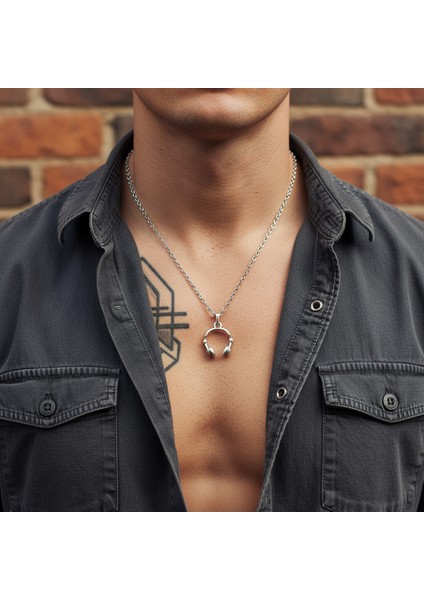 Kulaklık Gümüş Kaplama Düz Zincir Kolye