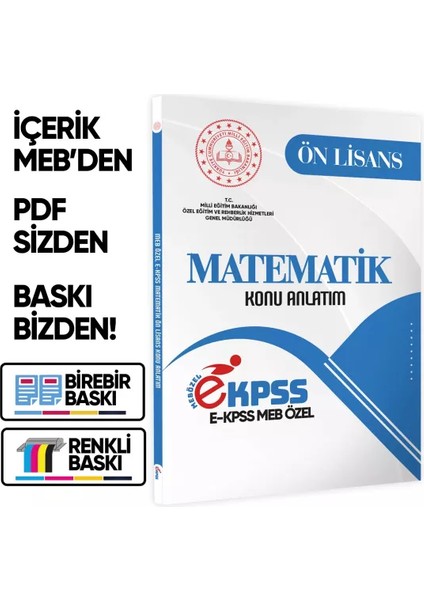 2026 Meb Özel Ekpss Önlisans-Ortaöğretim Matematik Konu Anlatım Kitabı(A4 Büyük Boyut)Baskı Ücreti