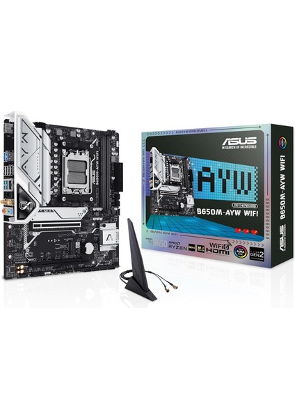 B650M-AYW Wifi Amd B650 Micro-Atx Anakart, Ddr5, Pcıe 5.0 M.2 Desteği, Hdmı, Realtek 2.5gb Ethernet, Wi-Fi 6, Arka USB 10GBPS Bağlantı Noktaları, Ön USB 5gbps Tip-C, Sata 6 Gbps