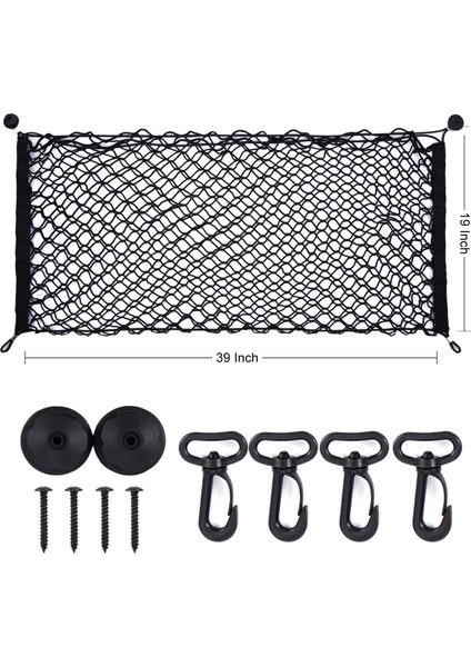 Fahren 39 &quot x 16&quot Araba Arka Bagaj Kargo Ağları Depolama Çantası Organizatörü Otomobil Kamyon Suv Jeep Çift Katman Naylon Mesh Net - Siyah (Yurt Dışından)
