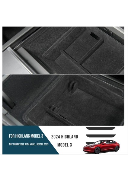 Tesla Model 3 Için Yükseltilmiş Merkez Konsolu Organizatör Tepsisi Highland 2024 Flocked Art Resim Saklama Kutusu Iç Aksesuarlar (Yurt Dışından) fırsatları