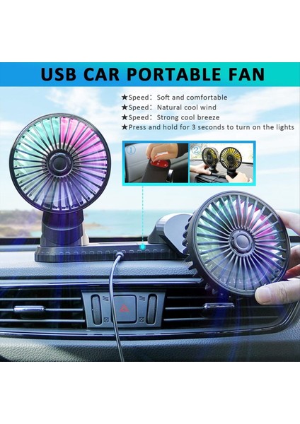 Araba Fanı 360 ° Ayarlanabilir Çift Kafa USB Soğutma Hava Fanı Araba Suv Rv Kamyonu Için Düşük Gürültü Fanı Renkli Işık (Yurt Dışından) modelleri