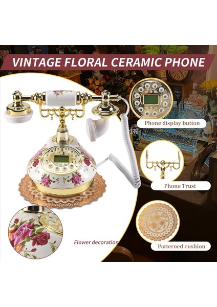 Retro Vintage Antik Stil Çiçek Seramik Ev Dekor Masası Telefon Telefon (Yurt Dışından) indirimleri