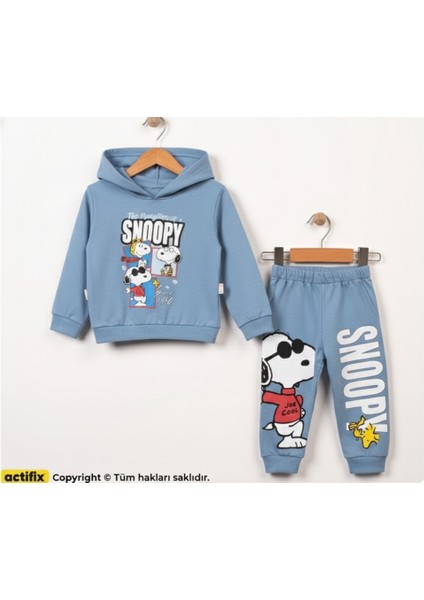 6-24 Ay Snoopy Baskılı Kapüşonlu Bebek Eşofman Takımı | Mevsimlik