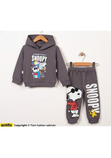 6-24 Ay Snoopy Baskılı Kapüşonlu Bebek Eşofman Takımı | Mevsimlik