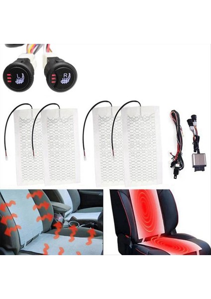 Evrensel Dahili Otomobil Koltuğu Isıtıcı Kiti 12V Karbon Fiber Isıtma Pedleri ile 2 Koltuk 3 Seviye Kontrol Anahtarı Sistemi (Yurt Dışından) modelleri