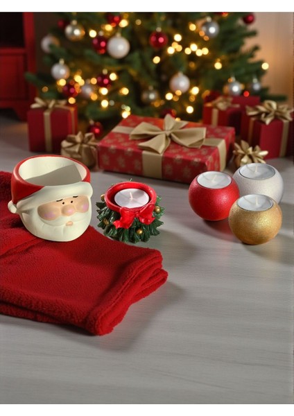 5'li Yılbaşı Seti Noel Baba, Çam Ağacı, Mumluk, Vazo, Biblo, Elyapımı