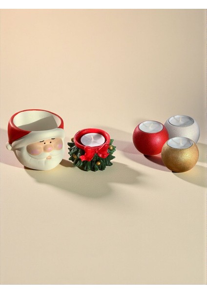 5'li Yılbaşı Seti Noel Baba, Çam Ağacı, Mumluk, Vazo, Biblo, Elyapımı