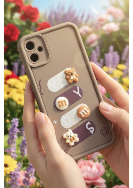 Samsung Galaxy A05 Uyumlu Kılıf Kahverengi Renk Ayıcık Figürlü 3D Kamera Korumalı Darbe Emici Yumuşak Silikon Kapak