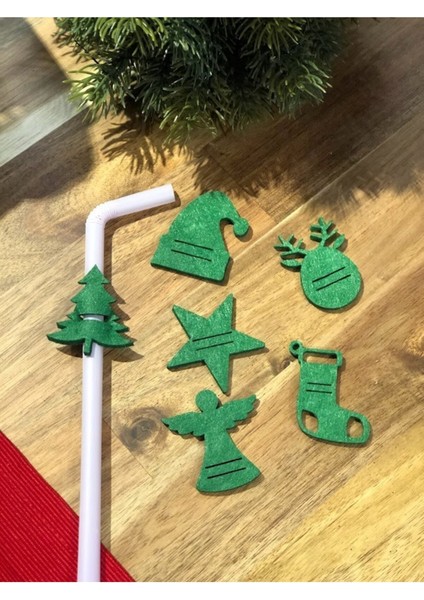 Yılbaşı Noel Temalı Keçe Pipet Süsleri, 10 Adet Karışık Renkli ve Şık Tasarımlar fiyatları