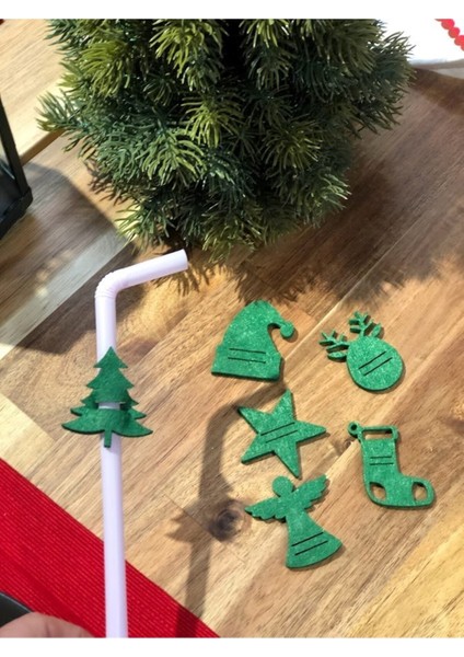 Yılbaşı Noel Temalı Keçe Pipet Süsleri, 10 Adet Karışık Renkli ve Şık Tasarımlar modelleri