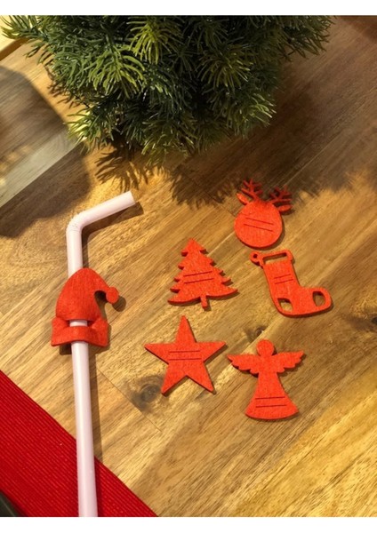 Yılbaşı Noel Temalı Keçe Pipet Süsleri, 10 Adet Karışık Renkli ve Şık Tasarımlar fırsatları