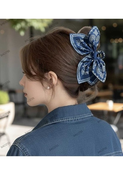 Mavi Desenli Fiyonk Tasarım Mandal Toka (BC-1241)