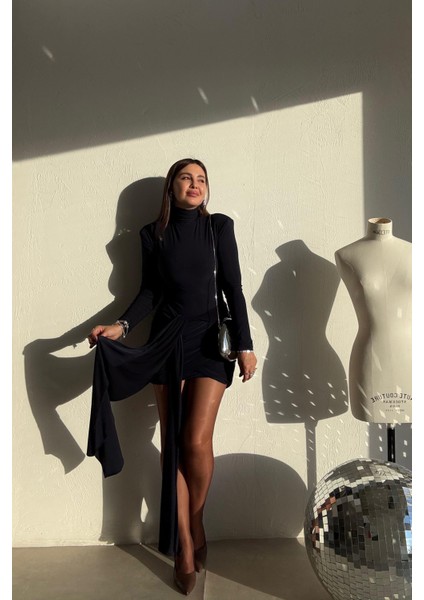 Siyah Drapeli Mini Elbise fiyatları