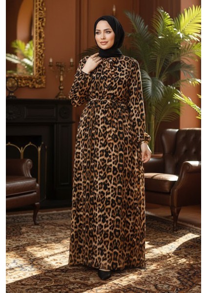 Neva Style -Leopar Desenli Tesettür Elbise 30502LP fırsatları