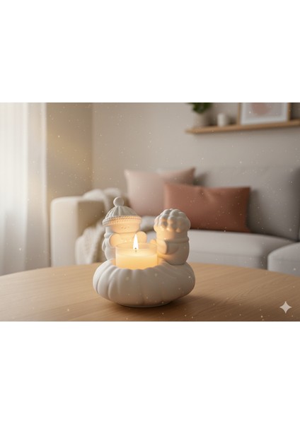 Beyaz Kış Temalı El Yapımı Taş Tozu Dekoratif Mumluk modelleri