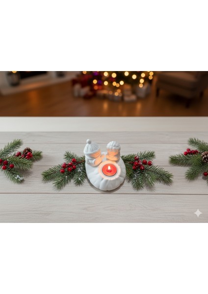 Beyaz Kış Temalı El Yapımı Taş Tozu Dekoratif Mumluk fırsatları