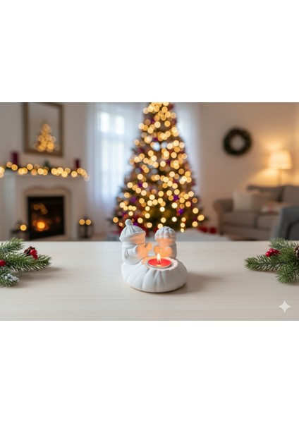 Beyaz Kış Temalı El Yapımı Taş Tozu Dekoratif Mumluk indirimleri