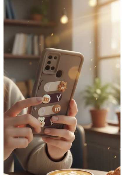Samsung Galaxy A21S Uyumlu Kılıf Kahverengi Renk Ayıcık Figürlü 3D Kamera Korumalı Darbe Emici Yumuşak Silikon Kapak modelleri