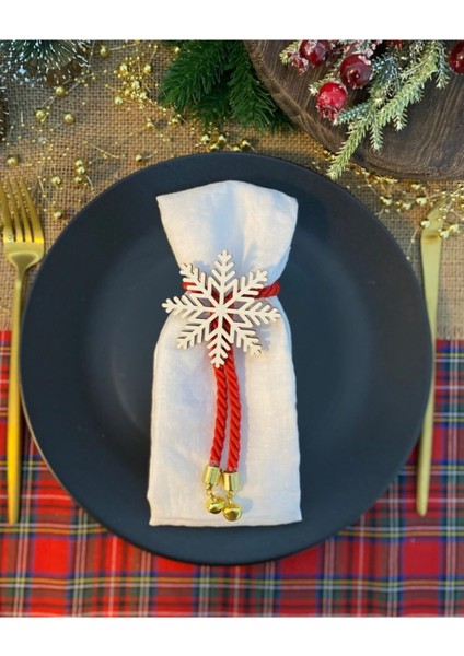 Yılbaşı Temalı 6'lı Peçete Halkası, Kar Taneli ve Ucu Çanlı Dekorasyon Seti fiyatları