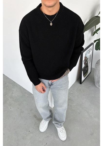 Erkek Bol Kesim Fitilli Dokulu Triko Kazak