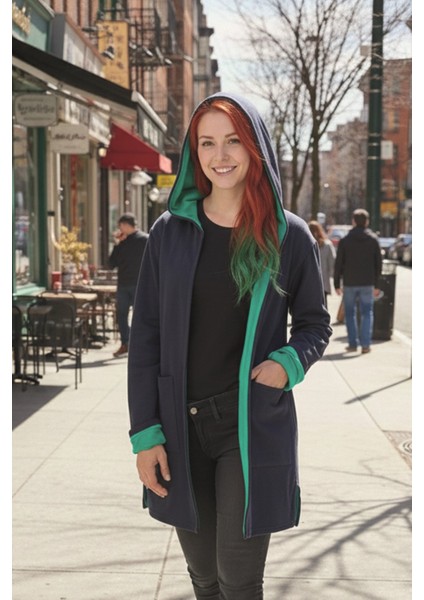 Günlük Renkli Kapüşonlu Spor Kadın Ceket