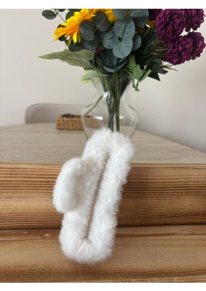 Peluş Kürk Mandallı Toka Büyük Beyaz