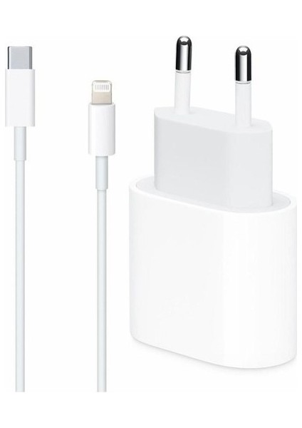 Inovaxis Apple iPhone Uyumlu 20W Usb-C Güç Adaptörü + Usb-C Lightning Şarj Kablosu Seti 1 Metre