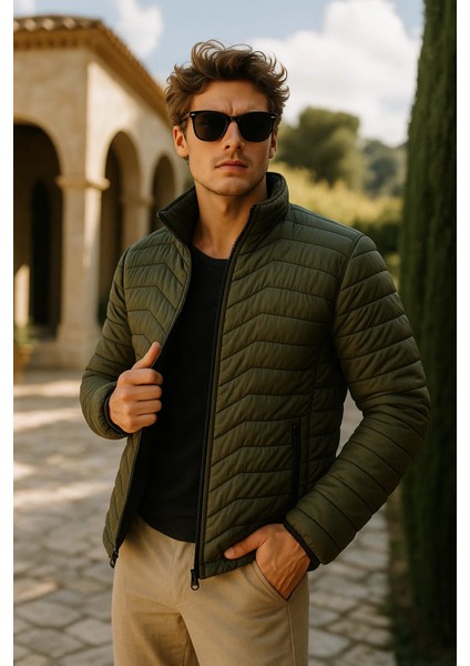 Erkek Fermuarlı Haki Şişme Mont fiyatları