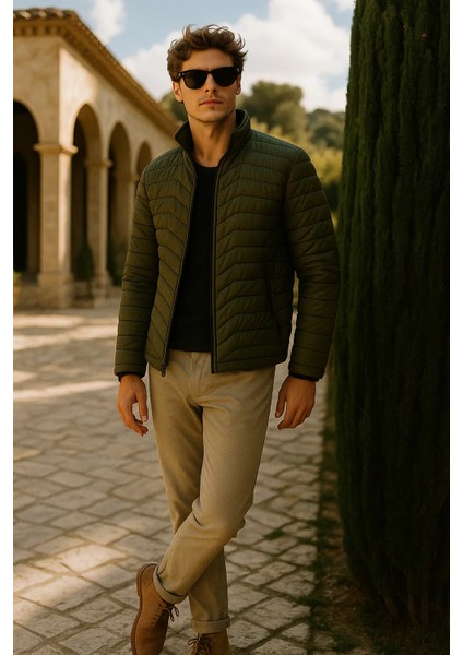 Erkek Fermuarlı Haki Şişme Mont modelleri