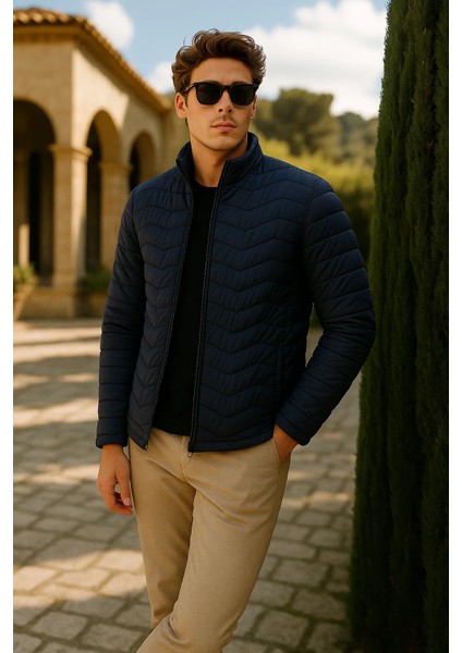 Erkek Fermuarlı Lacivert Şişme Mont modelleri
