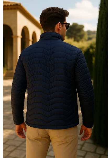 Erkek Fermuarlı Lacivert Şişme Mont