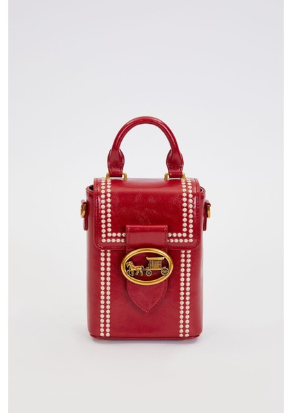 Kırmızı Dikdörtgen Formlu Dikişli El Çantası