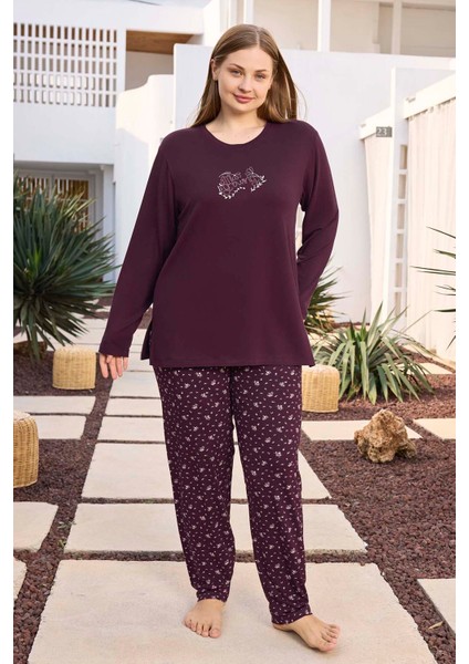 Büyük Beden Viskon Kadın Uzun Kol Pijama Takımı 250498 MÜRDÜM02 fiyatları