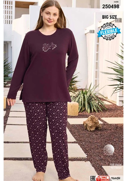 Büyük Beden Viskon Kadın Uzun Kol Pijama Takımı 250498 MÜRDÜM02 modelleri