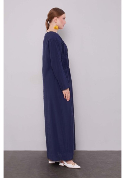 Lacivert Büzgü Detaylı Elbise fiyatları