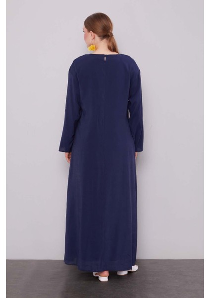 Lacivert Büzgü Detaylı Elbise