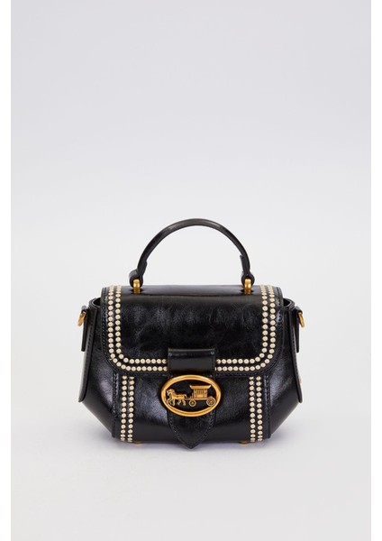 Siyah Kenar Desenli Dikişli El Çantası