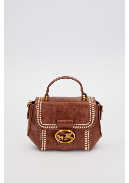 Kahve Kenar Desenli Dikişli El Çantası